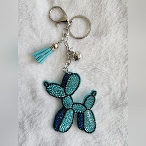Blue Rhinestone Balloon Dog Keychain
